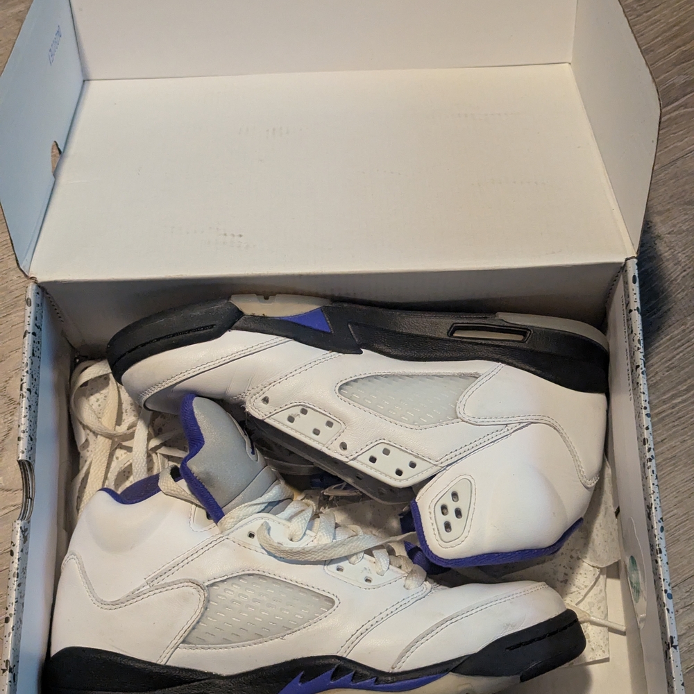 Jordan Retro 5 Concord White and Purple Men's Basketball Sneakers